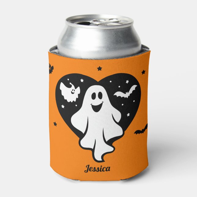Rafraîchisseur Pour Canette Ghost Halloween mignon Avec Coeur Et Chat (Can devant)