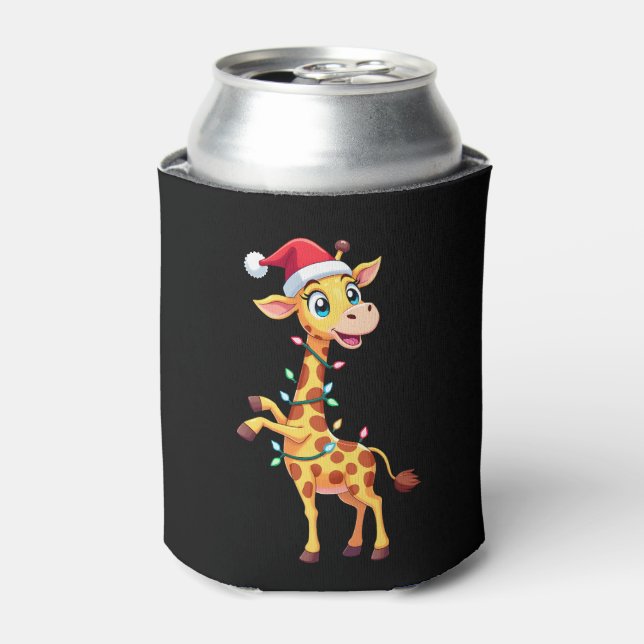 Rafraîchisseur Pour Canette Giraffe Xmas Lighting Funny Santa Giraffe Christma (Can devant)