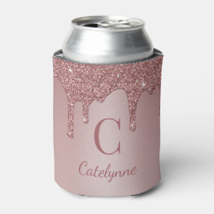 Rafraîchisseur Pour Canette Girly Rose Gold Sparkle Glitter Drips monogram