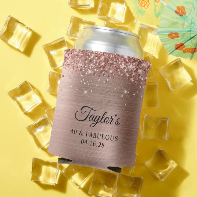 Rafraîchisseur Pour Canette Glittery Rose Gold Foil 40 & Fabulous (Été in situ)