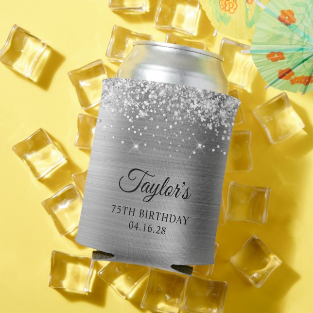 Rafraîchisseur Pour Canette Glittery Silver Foil 75e anniversaire (Été in situ)