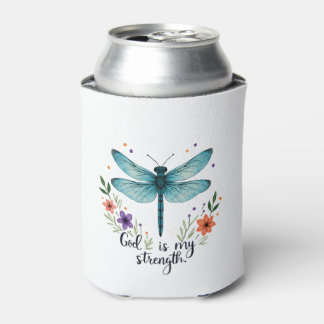 Rafraîchisseur Pour Canette God is my strength Floral Dragonfly Christian T-Sh