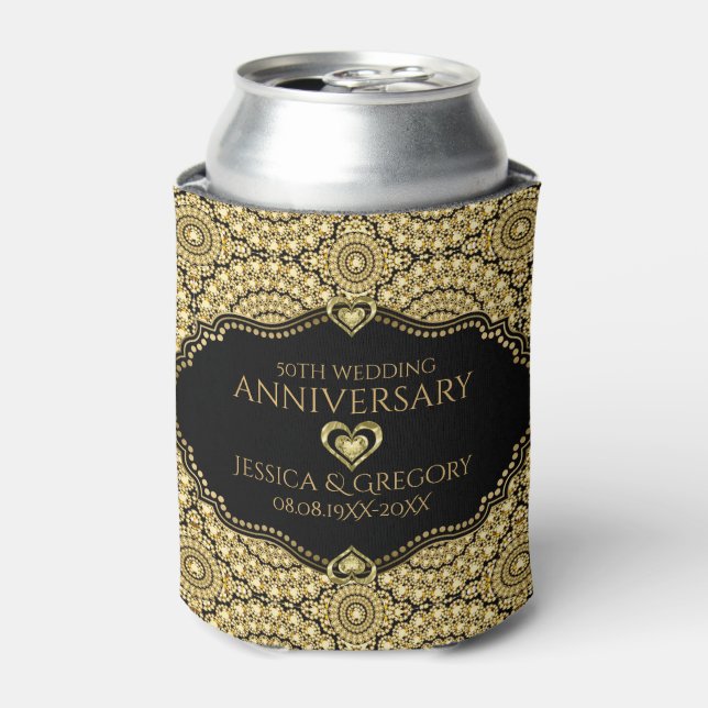 Rafraîchisseur Pour Canette Gold Diamonds Motif 50e anniversaire Mariage (Can devant)