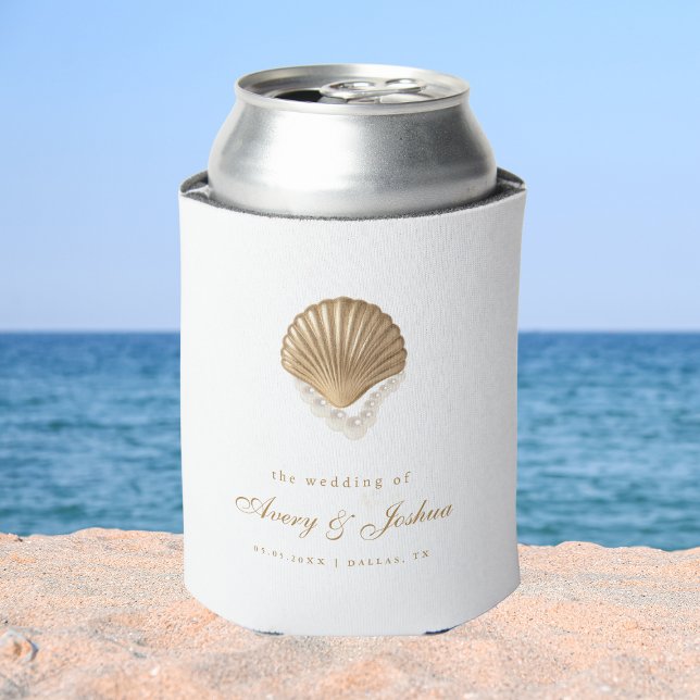 Rafraîchisseur Pour Canette Gold Seashell Custom Coastal Wedding Favor (Créateur téléchargé)