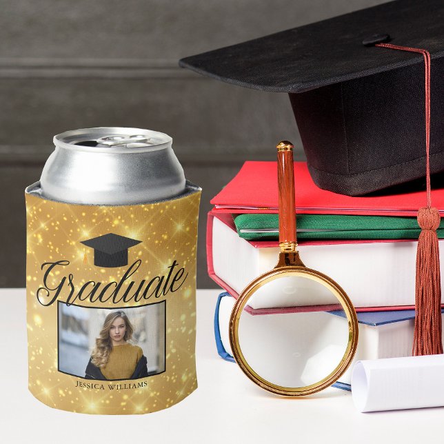 Rafraîchisseur Pour Canette Gold Sparkle Graduation Photo Chic Custom Party (Créateur téléchargé)