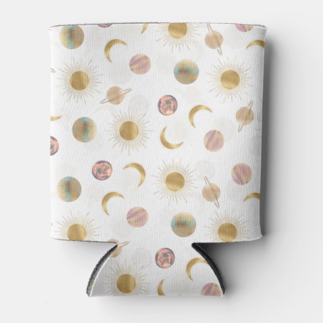 Rafraîchisseur Pour Canette Gold Sun Moon Planètes Space Illustration blanche (Devant)