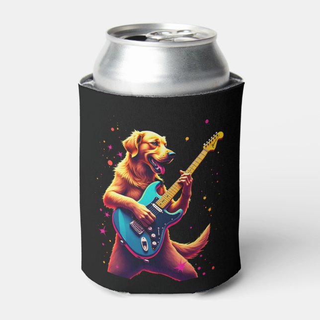 Rafraîchisseur Pour Canette Golden Retriever chien Jouer Electric Guitar Rock (Can devant)