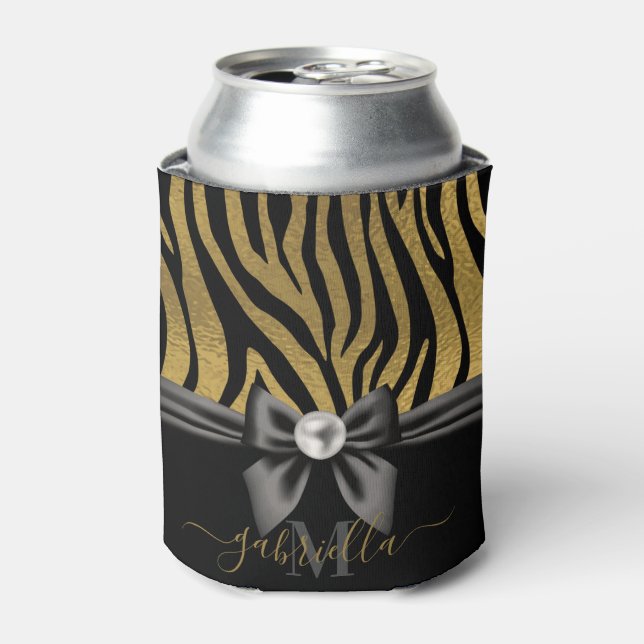 Rafraîchisseur Pour Canette Golden Zebra Print et Bow (Can devant)