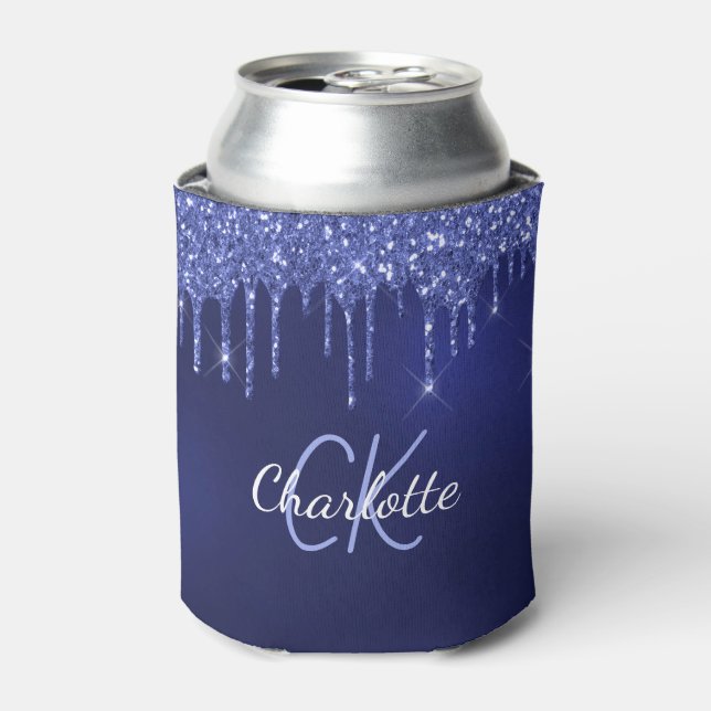 Rafraîchisseur Pour Canette Gouttes de paillettes bleu marine nom blanc (Can devant)