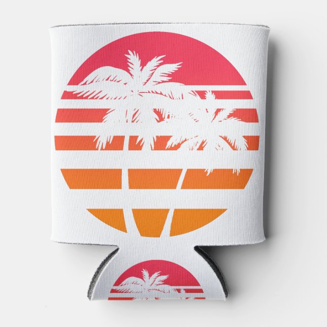 Rafraîchisseur Pour Canette Graphique de coucher de soleil de palmiers rétro (Devant)