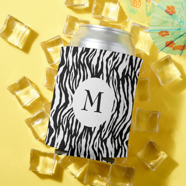 Rafraîchisseur Pour Canette Gras noir blanc Zèbre Imprimer Motif Cool Monogram (Été in situ)