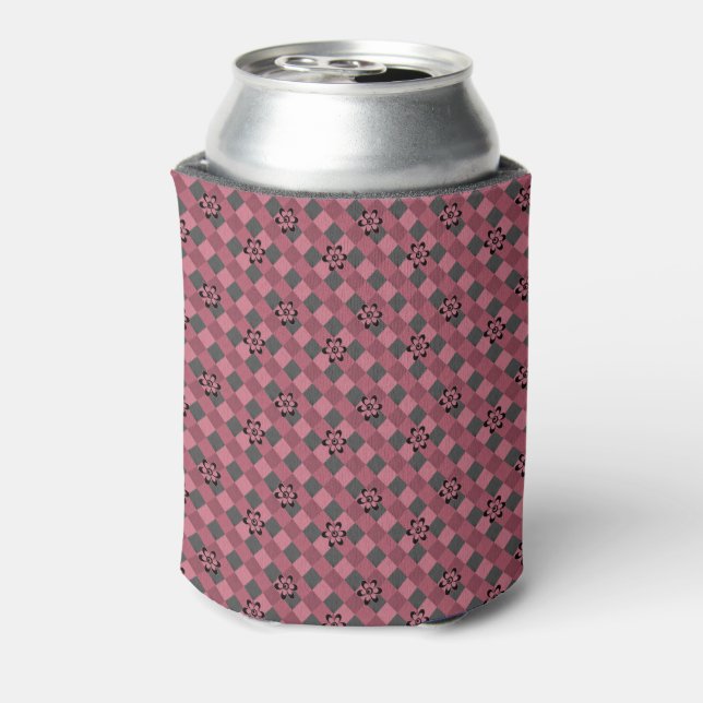 Rafraîchisseur Pour Canette Gray rose géométrique à damiers motif avec fleurs (Can Dos)