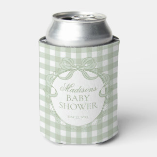Rafraîchisseur Pour Canette Green Gingham Coquette Bow Baby Shower Favor