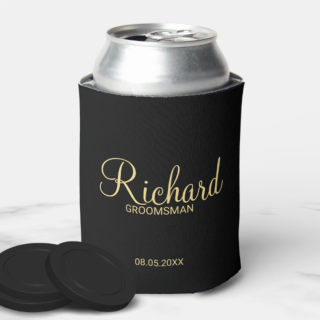 Rafraîchisseur Pour Canette Groomsman personnalisé moderne noir et or (Créateur téléchargé)