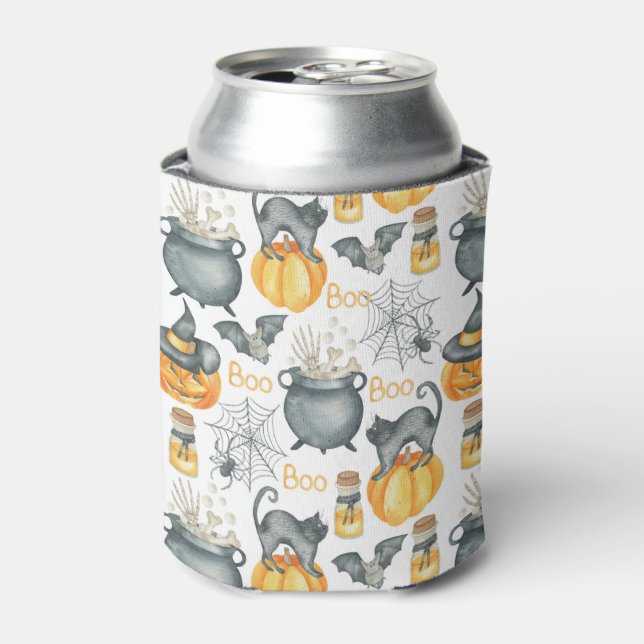 Rafraîchisseur Pour Canette Halloween Whimsical Cauldron et Motif de chats (Can devant)