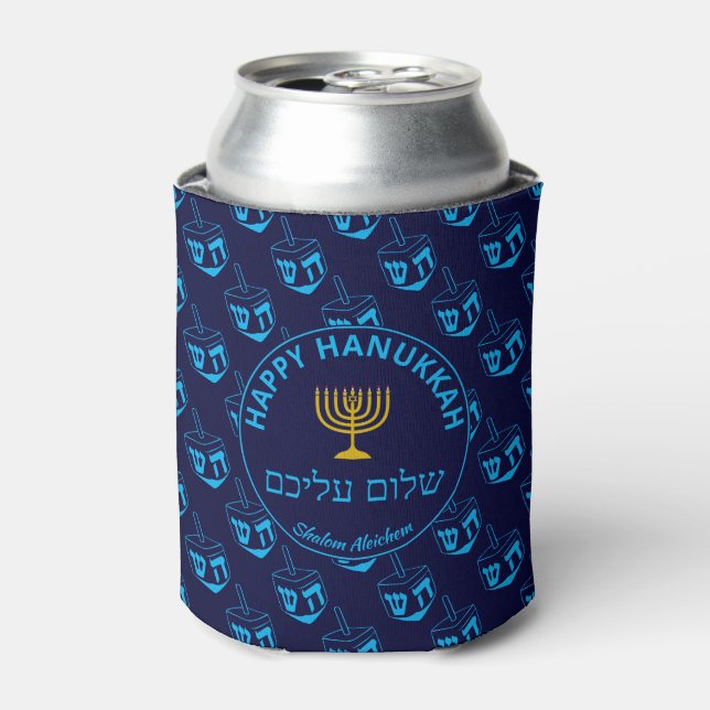 Rafraîchisseur Pour Canette Happy Hanoukka SHALOM ALEICHEM Blue Dreidel (Can devant)