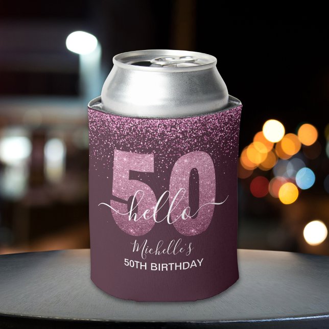 Rafraîchisseur Pour Canette Hello 50! -Birthday 50th Women's with Pink glitter (Créateur téléchargé)