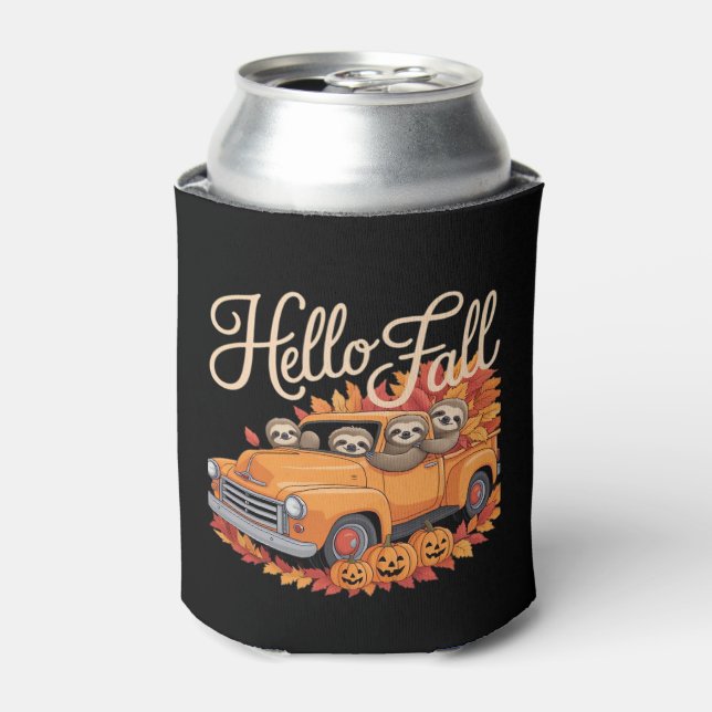 Rafraîchisseur Pour Canette Hello Fall Funny Sloth Halloween pumkin Classic T- (Can devant)
