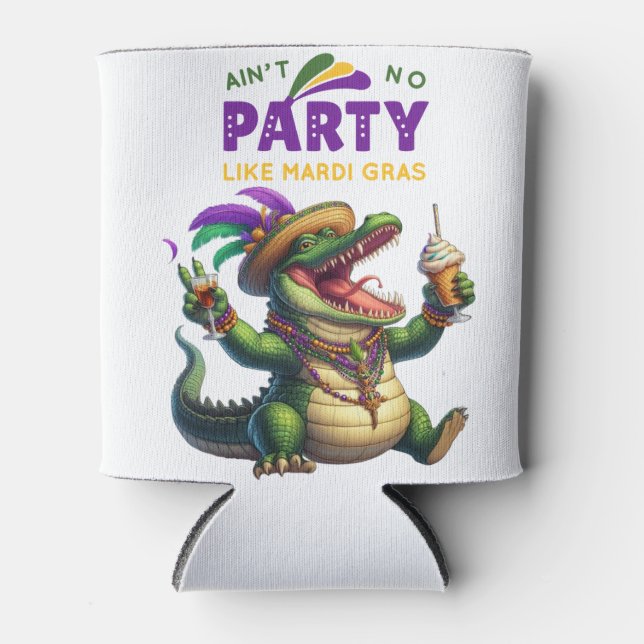 Rafraîchisseur Pour Canette Heureux Mardi Gras Alligator (Devant)