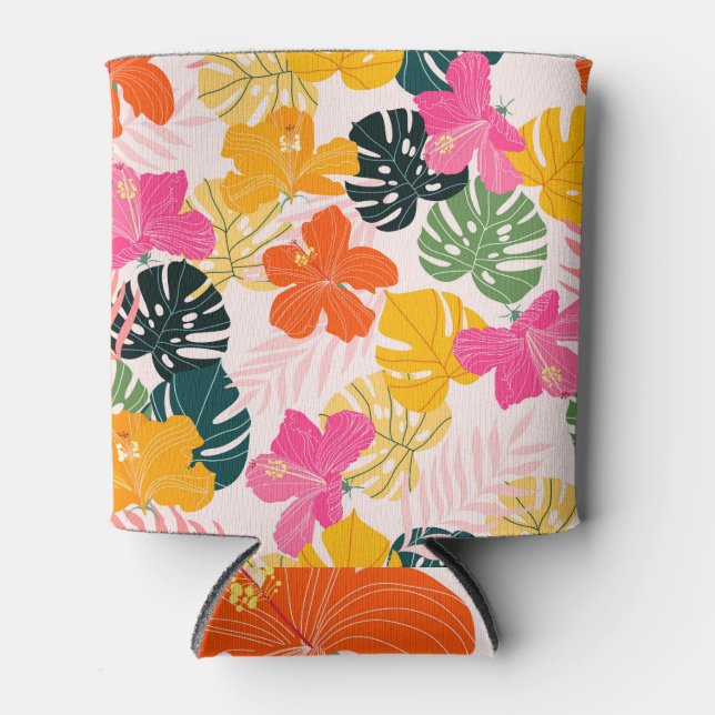 Rafraîchisseur Pour Canette Hibiscus & Monstera : Vibrance tropicale (Devant)