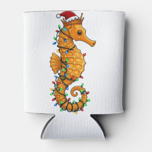 Rafraîchisseur Pour Canette Hippocampe Festif Portant un Chapeau de Père Noël 