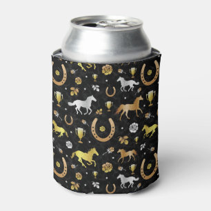 Rafraîchisseur Pour Canette Horse Racing Derby Day Black Gold Motif Monogramme