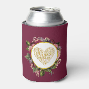 Rafraîchisseur Pour Canette I Love You Fancy Golden Heart with Floral Frame