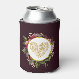 Rafraîchisseur Pour Canette I Love You Fancy Golden Heart with Floral Frame