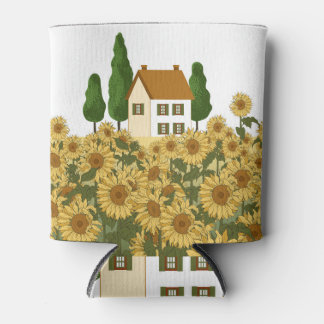 Rafraîchisseur Pour Canette Illustration Vintage du champ de tournesols de la