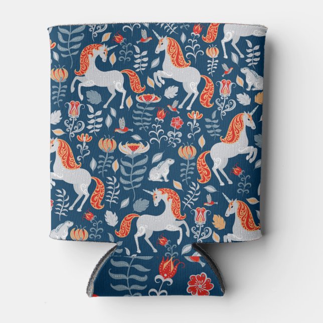 Rafraîchisseur Pour Canette Imaginaire folklorique : licornes, lapins, oiseaux (Devant)