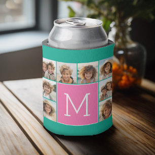 Rafraîchisseur Pour Canette Instagram Teal & Rose Chaud Monogramme Collage de 