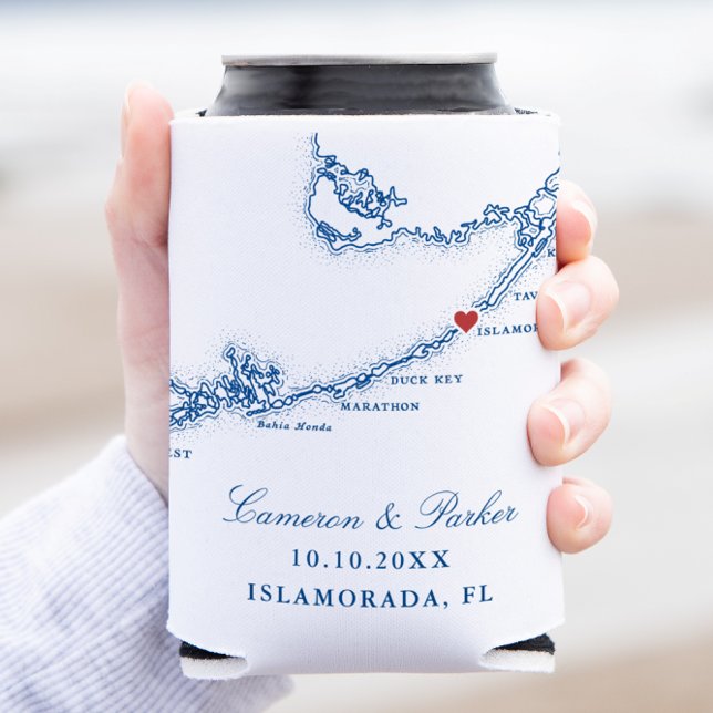 Rafraîchisseur Pour Canette Islamorada FL Map Elégante Marine Blue Wedding Fav (Islamorada Florida Keys Wedding Favor Can Coozie in Elegant Navy Blue from Coastal Map Designs)