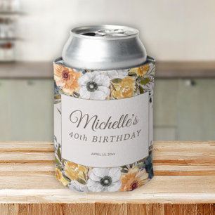 Rafraîchisseur Pour Canette Jaune Bleu Marine Floral Glitter 40e Anniversaire