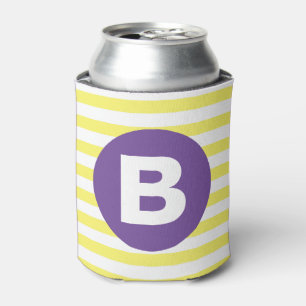 Rafraîchisseur Pour Canette Jaune Ensoleillé Rayé Monogramme Violet