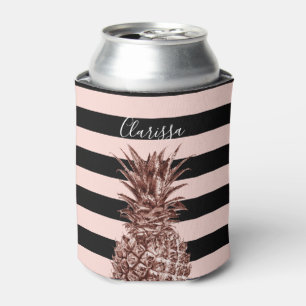 Rafraîchisseur Pour Canette Joli ananas rose élégant d'or et rayure rose