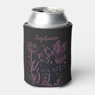 Rafraîchisseur Pour Canette Joli Champignon de Fée et Fleur Noir & Rose