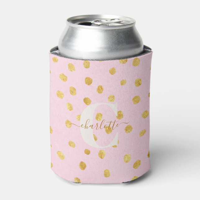 Rafraîchisseur Pour Canette Joli Chic Points de Polka Rose Or Nom Personnalisé (Can devant)