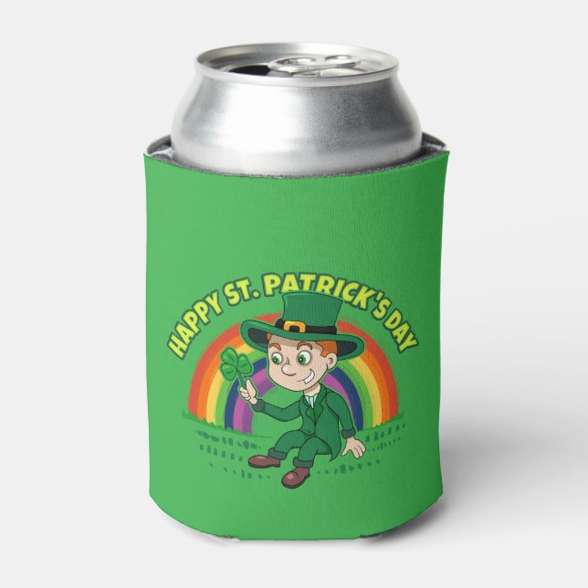 Rafraîchisseur Pour Canette Joli dessin animé leprechaun avec shamrock et arc- (Can devant)