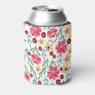 Rafraîchisseur Pour Canette Joli motif floral vintage rose et jaune