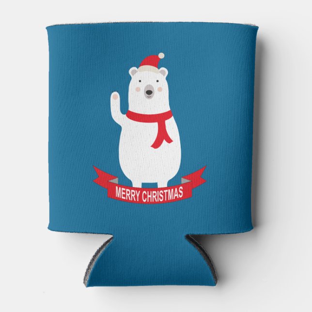 Rafraîchisseur Pour Canette Joli Noël Ours polaire dit Bonjour (Devant)
