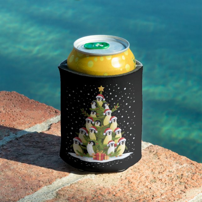 Rafraîchisseur Pour Canette Joli sapin de Noël au pingouin drôle de fête (Piscine in situ)
