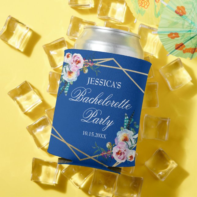 Rafraîchisseur Pour Canette Jolie fête de Bachelorette à plumes bohème bleues (Été in situ)