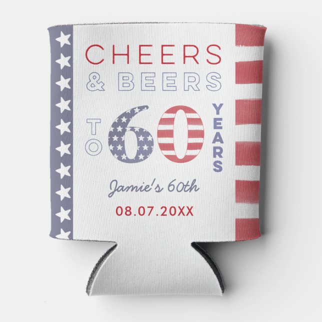 Rafraîchisseur Pour Canette Jour de l'Indépendance USA Drapeau 60 Anniversaire (Devant)