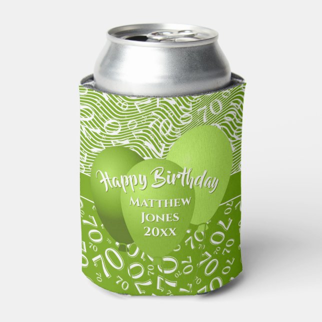 Rafraîchisseur Pour Canette Joyeux anniversaire 70e Numéro Motif Vert et blanc (Can devant)