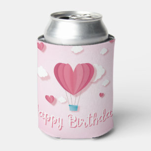 Rafraîchisseur Pour Canette Joyeux Anniversaire Coeur ballon rose romantique