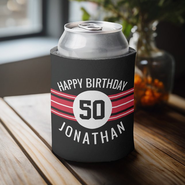 Rafraîchisseur Pour Canette Joyeux Anniversaire Sports Jersey Stripes Nom et â (Personalized Can Cooler - add Your Name or Other Custom Text)