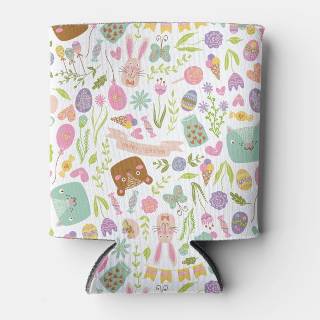 Rafraîchisseur Pour Canette Joyeux Bunny de Pâques modèle floral (Devant)
