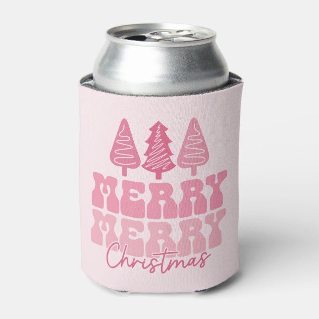 Rafraîchisseur Pour Canette Joyeux Joyeux Noël - Conception des Fêtes Rose (Can devant)