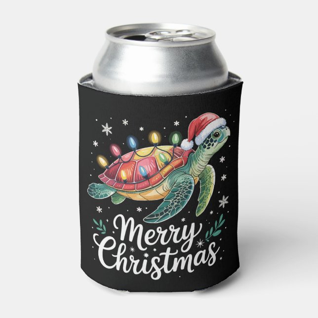 Rafraîchisseur Pour Canette Joyeux Noël Tortue de Mer Chapeau de Père Noël Gui (Can devant)