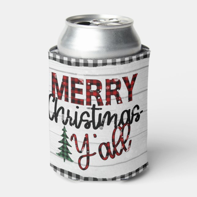 Rafraîchisseur Pour Canette Joyeux Noël Y'all Rustic Plaid Trees Vacances (Can devant)
